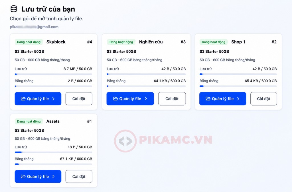 Danh sách bucket lưu trữ đang thuê